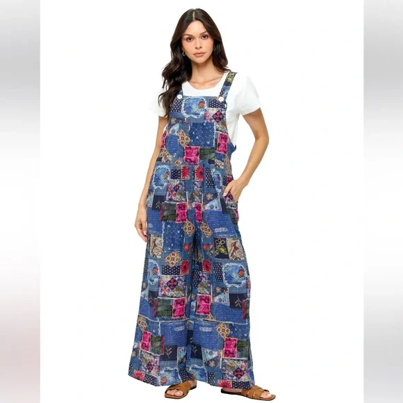 Yak & Yeti 25688 Overall Boho Ruffled Patchwork Print. Various Sizes. - Picture 1 of 3